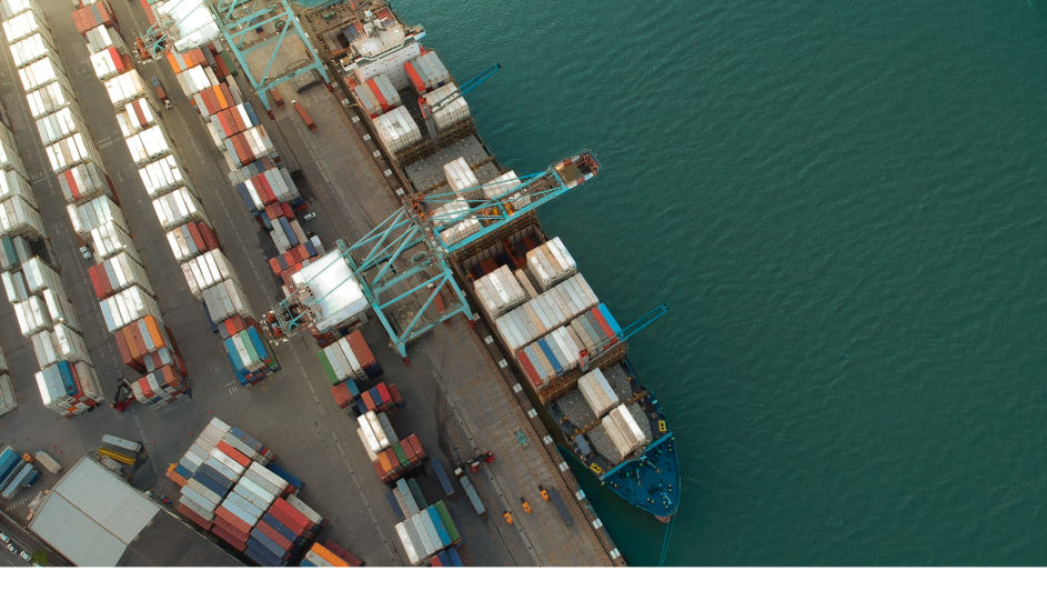 A freight ship from a US brand transporting their goods to europe