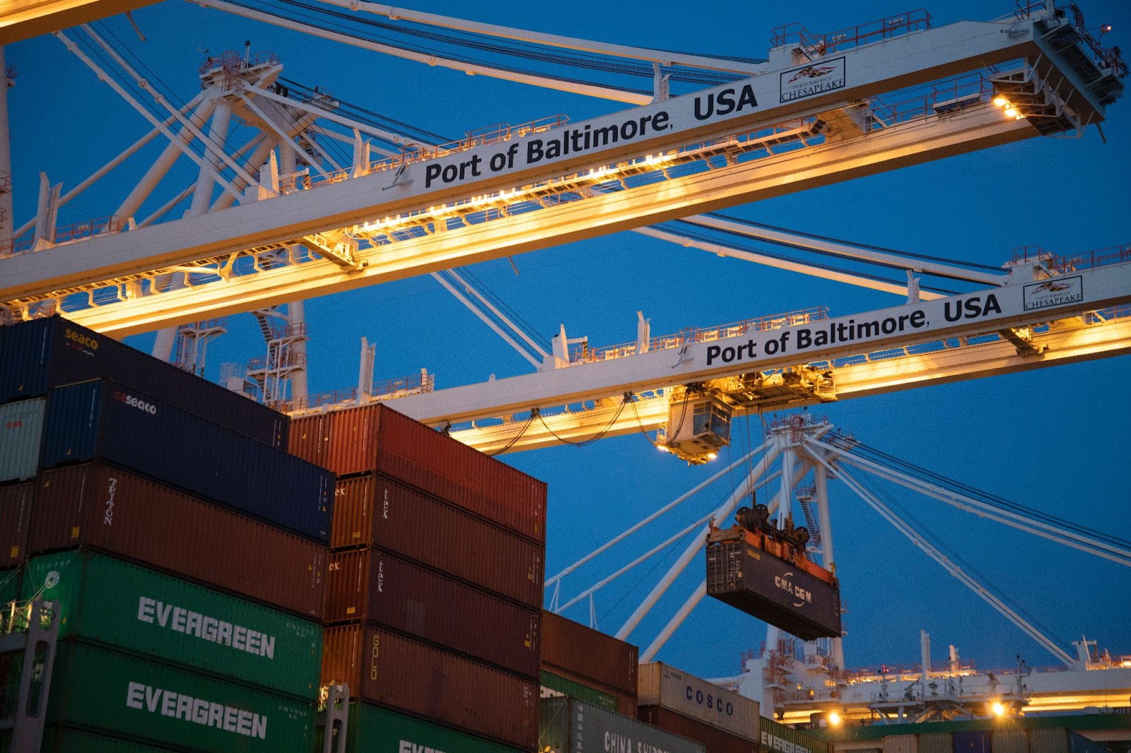 Freight containers being unloaded at a US port